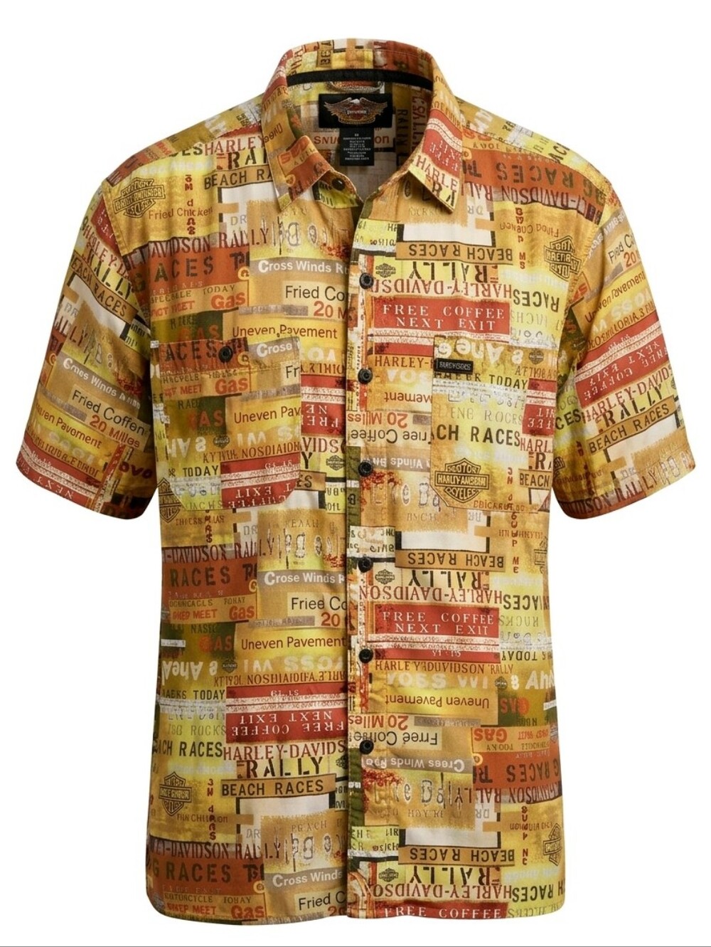 Harley-Davidson Hawaiian Shirt Mens XL Multicolor Lightweight Patchwork Graphic